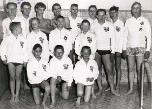 SWIM TEAM 1959. Right, coach Art Houldsworth.