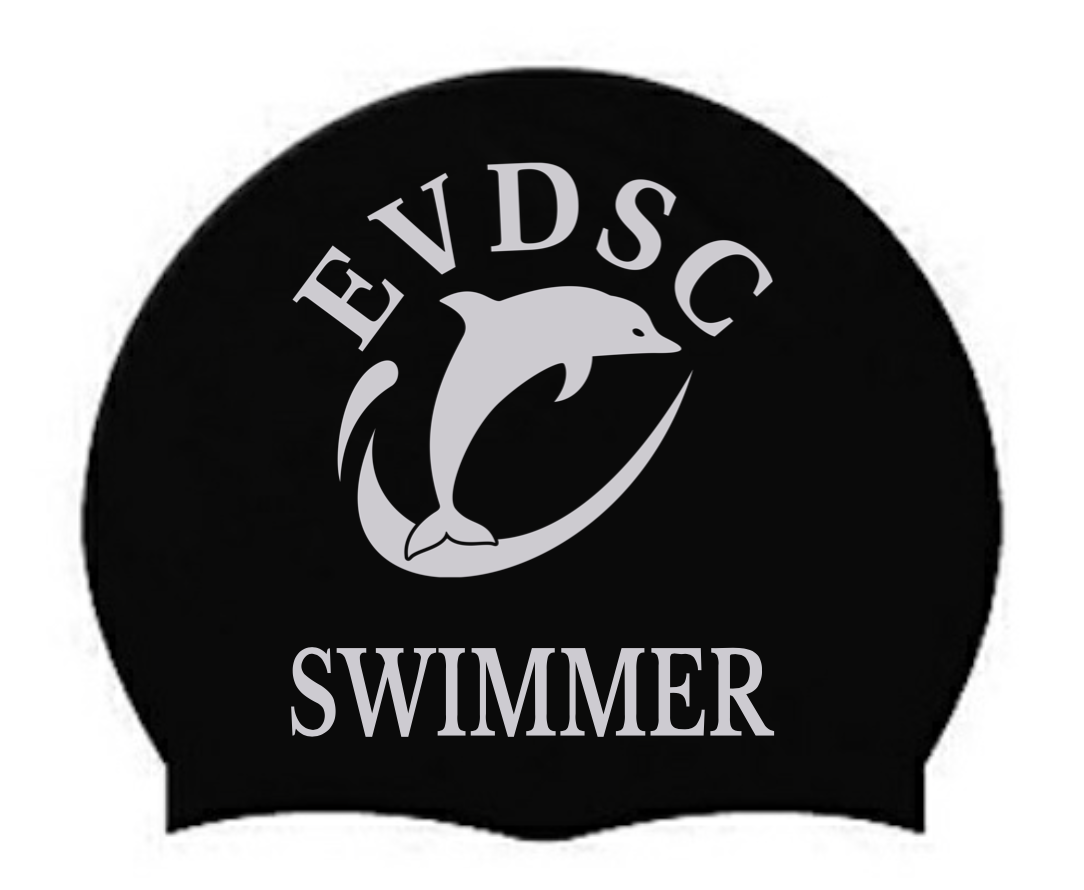 Custom EVDSC Swim Caps with Swimmer Name (Black Cap with Silver Printing)