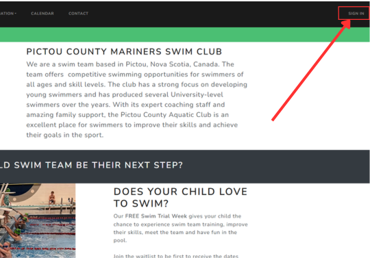 The Sign In link on the Pictou County Mariners website