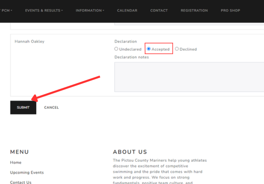 The Submit button on the PoolQ declaration page