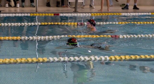 Young swimmers learning to swim Breaststroke.
