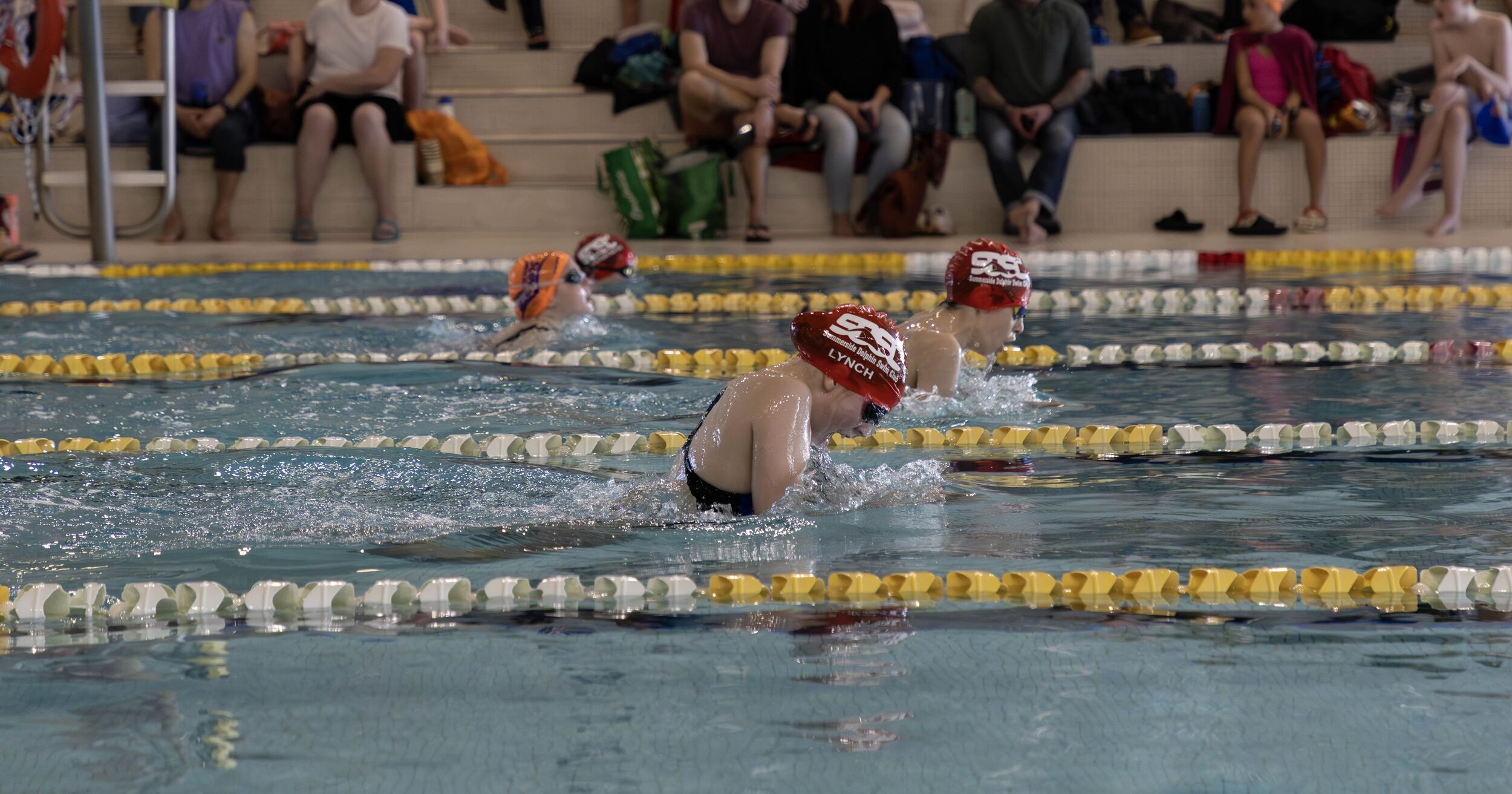 Competitive swimmer racing in a pool for Summerside Dolphins Swim Club