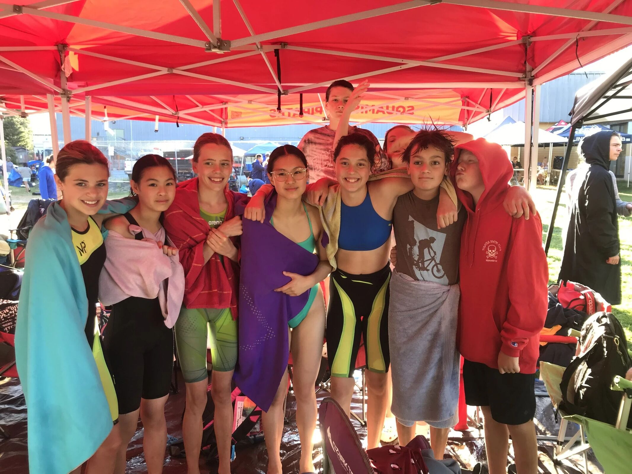 Squamish Pirates swimmers together at a swim meet